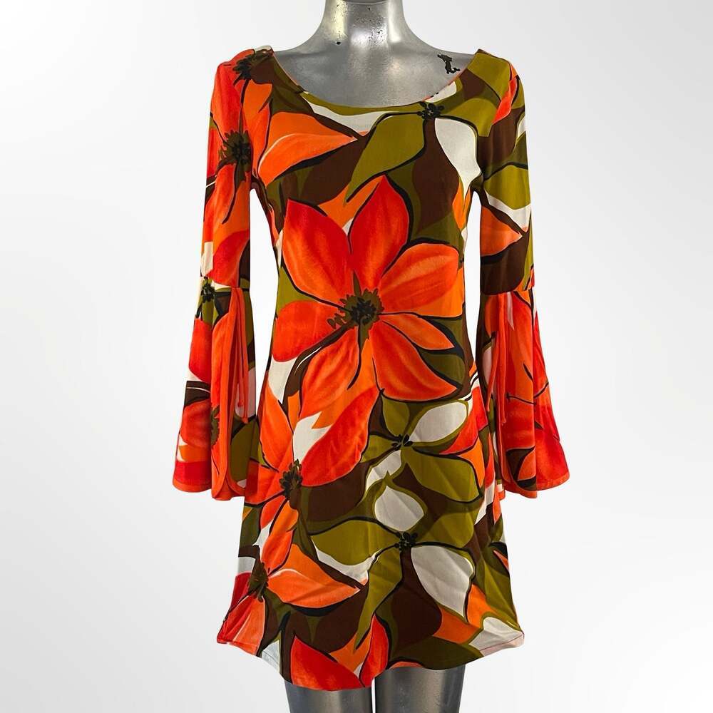 1960s Kamehameha Hawaiian Floral Colorful Orange Cotton Sun Dress — ,